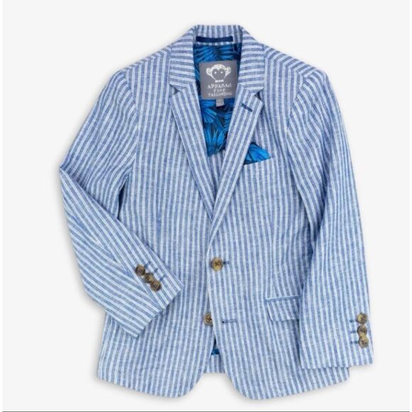APPAMAN Boys Tailored Linen Blend Pinstripe Blazer - Picture 1 of 5